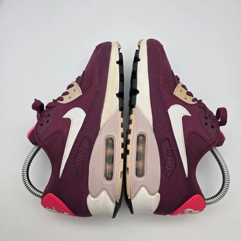 Nike Air Max 90 Womens 6.5 Burgundy Pink Retro Running Shoes‎ Sneakers 90s Style